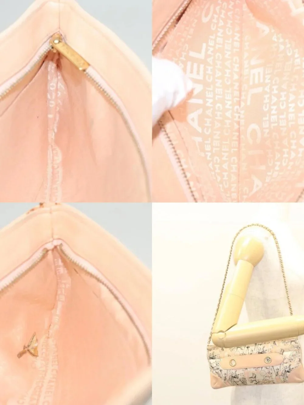 CHANEL Accessory Pouch Silk Beige Gold CC Auth 125970